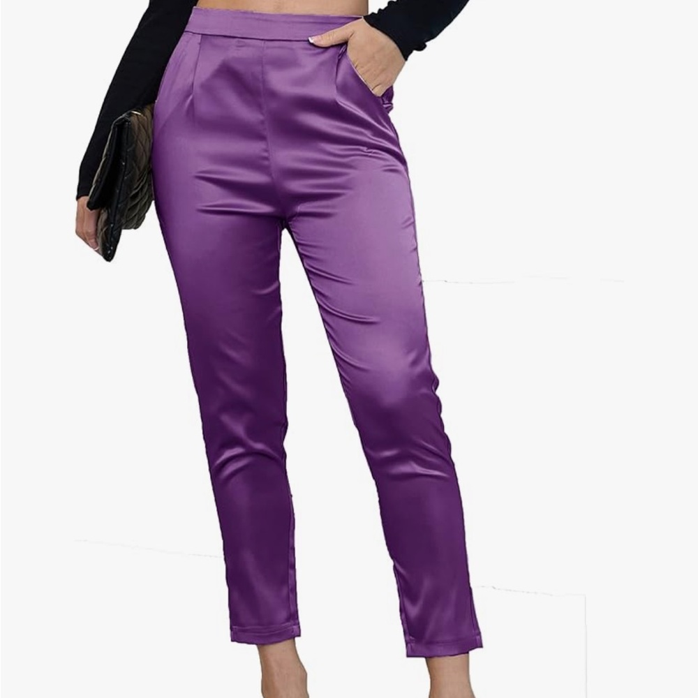 Satin pull-on pants with pockets